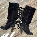 Diane Von Furstenberg  black fringe trim high heel riding boots Photo 3