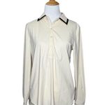 Lysse Diana Cream Contrast Black Trim Crisp Chino Long Sleeve Blouse Sz XS Women Photo 6