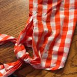 Crown & Ivy Petite Top Orange & White Gingham 3/4 tie sleeves Off Shoulder Sz PL Photo 6