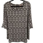 Dress Barn  Dark Navy & White Damask Print Flounce Sleeve Blouse Size 2X Photo 1