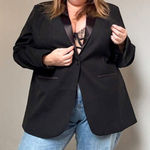 Universal Standard  X Henning State Jacket Blazer Satin Trim Black Photo 0