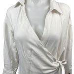 NEW Argent White Collared Wool Crepe Long Sleeve Wrap Shirt Maxi Dress Sz S Photo 1