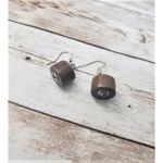 Vintage Earrings For Pierced Ears Unusual Wooden Design Brown Photo 1