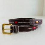 90s Retro Brown Vegan Leather Beaded Brass Buckle Belt Photo 1