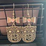 Elegant Owl Earrings with Pink and Bow Accents Photo 0