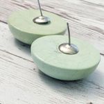 Vintage Earrings For Pierced Ears Light Green Domed Photo 4