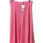 ZARA NEW Tweed Textured High Waist Midi Skirt Candy Barbie Long Pink XL NWT Photo 4
