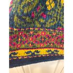 Vintage 90's boho Italian Wool Acrylic Floral Knit Mock Neck Sweater Women SizeS Blue Photo 3