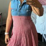 Denim & Gingham Mini Dress Red Photo 1