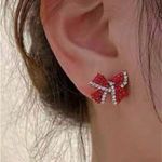 Fashion Elegant Bowknot Design Ear Studs red Rhinestones earrings NWT Photo 2