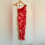 Adrianna Papell  Red Floral One Shoulder Maxi Dress Ruffle Size 4P Wedding Spring Photo 2