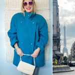 Vintage 100% Wool Vibrant Teal Blue Double Breasted Pea Coat Plus Size 16 Photo 7