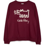 Keith Haring Dog Graphic Burgundy Crewneck Sweatshirt Pullover Women's L Red Size L Photo 0