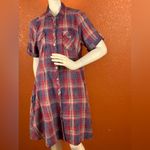 Reba  Red and Blue Buttoned Midi Dress Size Large 100% Cotton Side Pockets A1 Photo 2