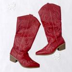 NEW Western Burgundy Red Flame Stitched Wide Calf Cowboy Cowgirl Boots 11 Photo 1