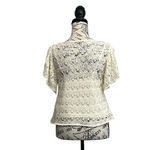 ZARA Cream Crochet Blouse Cropped Flutter Sleeve Boho Beachy Boxy M Peasent Photo 3