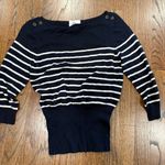 Milly  Navy Blue White Stripe Sweater Accent Button Shoulders Size Small 1622 Photo 1