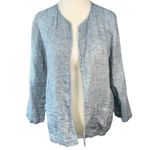 Eileen Fisher  Blazer Organic Linen Cotton Quilted Open‎ Front 3/4 Sleeve Blue M Photo 3