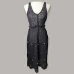 ZARA Black Midi Dress Rhinestone Embellishment Wool Photo 8