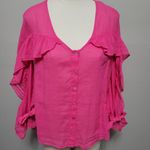 ZARA  fuchsia oversized semi-sheer ruffled blouse size XS Photo 3