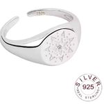 Boutique Unisex White Gold Plated S925 Diamond Signet Sun Ring, Adjustable Photo 4