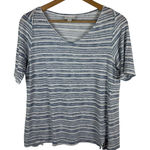 J.Jill  Love Linen Striped Tee Medium Blue V-Neck Short‎ Sleeve Coastal Beachy Photo 0