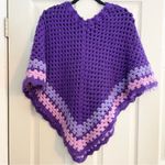 None Granny Square Crochet Purple Poncho One Size Pom Poms Grannycore Photo 6