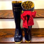 JOULES EVEDON Navy Blue Tall Rain Boots with Red Grosgrain Bows US Size 8 Photo 2
