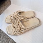ZARA Beige Rope Knot Slip On Sandals Slides Womens 9 Beachy Nautical Shoes Photo 1