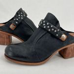 A.S.98 Black Leather Mules Silver Studded Heeled Shoes Boho Cottage EU Size 36 Photo 5