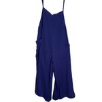 Rip Curl  Blue Gauze Cropped Jumpsuit Wide Leg Square Neck Pockets Size L Photo 5