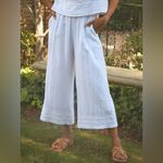 THE ODELLS Anthropologie NEW Candice Gauze Wide Leg Cropped Pants White Medium Photo 1