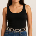 None Unbranded Chain Link Metal Belt Y2K Glam Silver 38” Photo 0