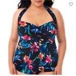 Trimshaper black tropical print floral slimming control halter swim top 24W NEW Photo 1