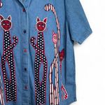 vintage 90s 1990s retro red white Blue denim button Photo 3