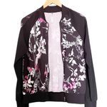 Fabletics  Bomber Jacket Black & Pink Floral Full Zip Jacket Women’s Size Medium Photo 1