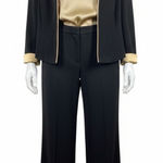 Dress Barn  Suit Set Size 8 3PC Black Gold Pant Collar Satin Tank Career Party Photo 0