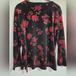 Vintage Notations Petite Black and Red Floral Velvet Long Sleeve Top Medium Size undefined Photo 3