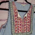 Entro  NAVY WHITE STRIPED EMBROIDERED TASSEL LONG LINE DRESS SWIM COVER SMALL Photo 2