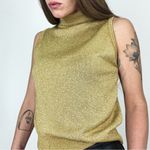 Vintage Metallic Gold Mockneck Knit Sleeveless Top | Size M Size M Photo 3
