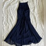 B Darlin Size 3/4 Navy Blue Flowy Halter Dress With Laced Corset in Back Photo 1