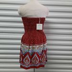 Just Quella Tube Dress Women's Size XS(0-2) Red Paisley Strapless Smocked Casual Photo 1