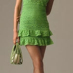 Anthropologie Farm Rio Halter Floral Ruffle Crochet Mini Dress Photo 0