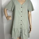 Cupshe Green Button Up Short Sleeve Flounce Dress Photo 7