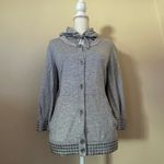 St. John Gray Cardigan Button Up Sz M Sequin Hooded Jacket Embellished Trim Photo 2