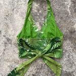 Anthropologie Multi Green Palm Leaf Print V Neck Waist Tie Beach Halter Tank Top Photo 4