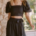 Jason Wu CROPPED SMOCKED GOTH BLACK PUFF SLEEVE PULLOVER SQUARE NECK TOP Photo 1