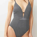 La Blanca  Pinstripes Keyhole Plunge One-Piece Swimsuit size 10 Photo 0