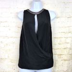 Maje  Top Womens 1 US S Black Silk Draped Faux Wrap Sleeveless Embellished Neck Photo 1