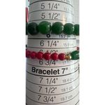 Set of 2 Green Red Jade Beaded Stretch Bracelets Double Koi Fish Pendant 6" Photo 4
